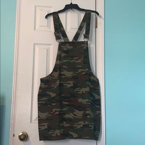 F21 Plus camo overall dress